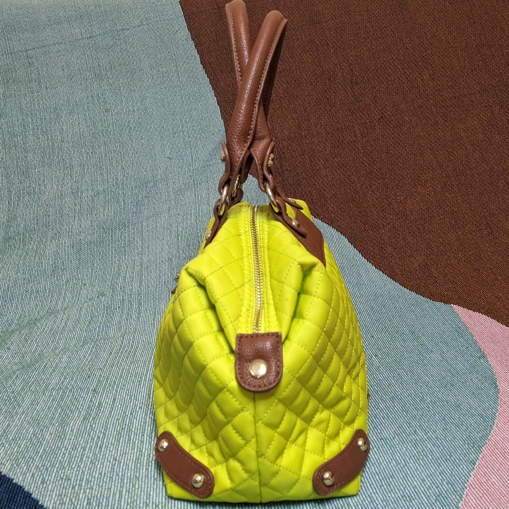 Steve Madden Neon Green Brown Handle Shoulder Handbag - Picture 5 of 10